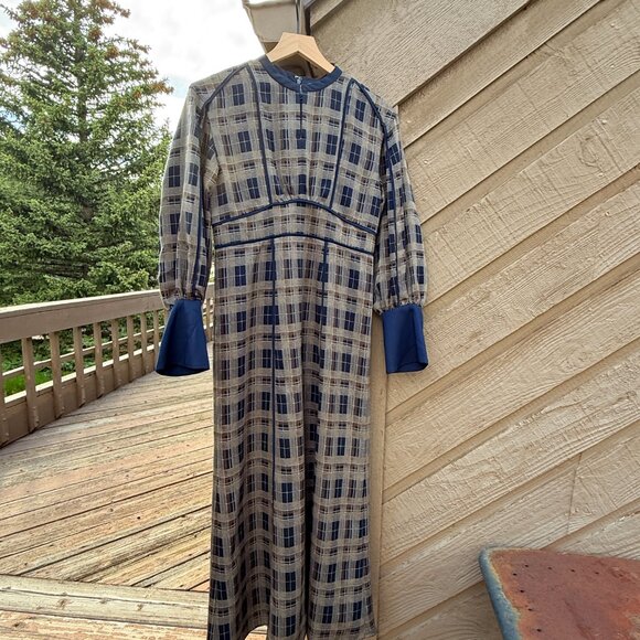 NWT Clane Checked Piping Long Sleeve Maxi Dress - Picture 5 of 16